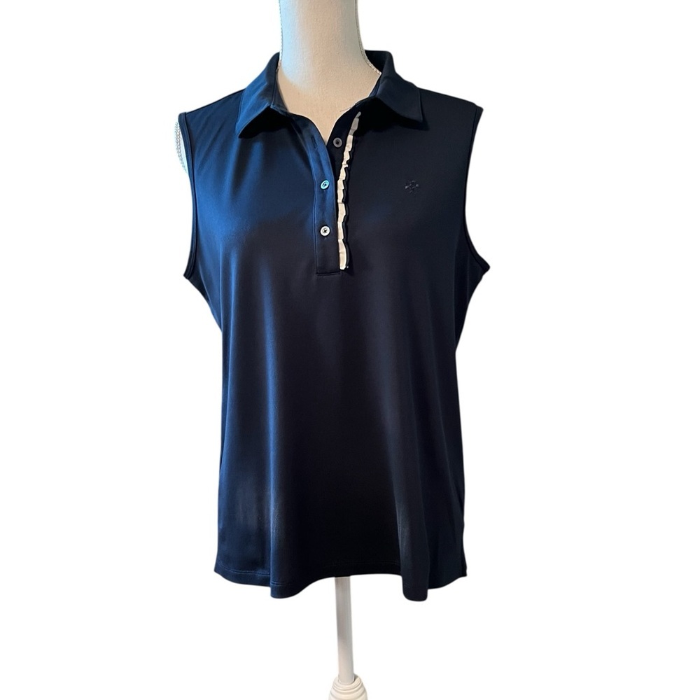 Tory Sport Navy Sleeveless Polo Top Size Large